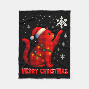 Cat Christmas Light Reindeer Santa Christmas Cat L Fleece Blanket