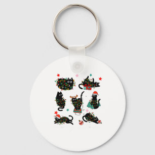Cat Christmas Light Reindeer Santa Christmas Cat L Key Ring