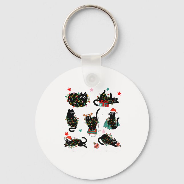 Cat Christmas Light Reindeer Santa Christmas Cat L Key Ring (Front)