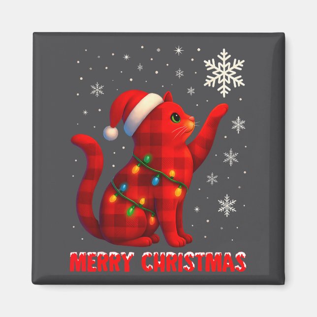 Cat Christmas Light Reindeer Santa Christmas Cat L Magnet (Front)