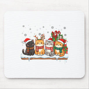 Cat Christmas Light Reindeer Santa Christmas Cat L Mouse Pad