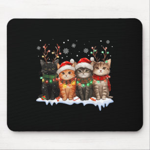 Cat Christmas Light Reindeer Santa Christmas Cat L Mouse Pad