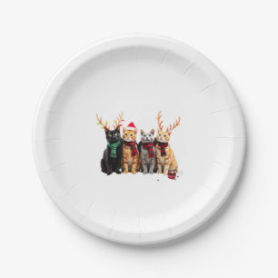Cat Christmas Light Reindeer Santa Christmas Cat L Paper Plate