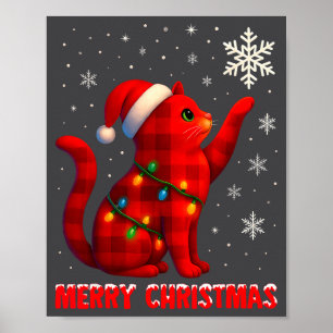 Cat Christmas Light Reindeer Santa Christmas Cat L Poster
