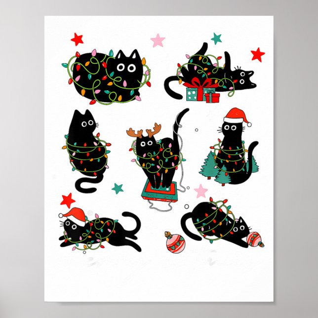 Cat Christmas Light Reindeer Santa Christmas Cat L Poster (Front)