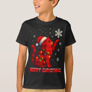 Cat Christmas Light Reindeer Santa Christmas Cat L T-Shirt
