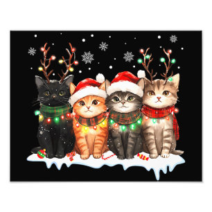 Cat Christmas Light Reindeer Santa Christmas Cat Photo Print