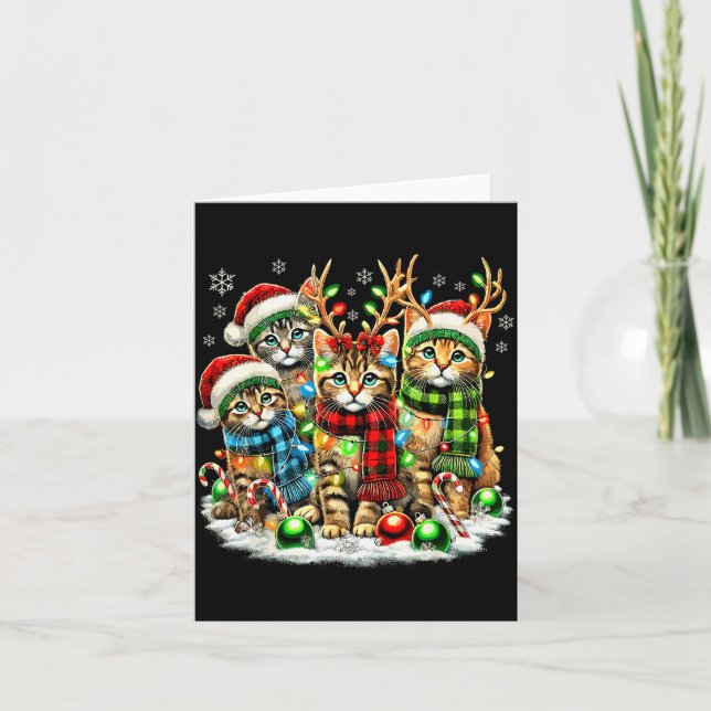 Cat Christmas Light Reindeer Santa Christmas Cats  Card (Front)