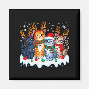 Cat Christmas Light Reindeer Santa Christmas Funny Magnet