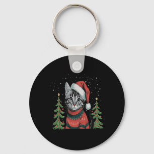 Cat Christmas Light Reindeer Santa Christmas  Key Ring