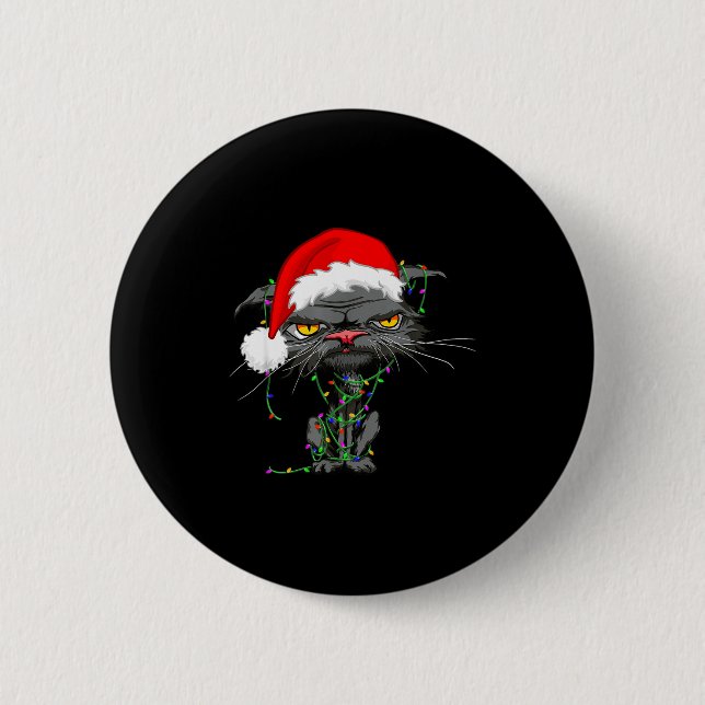 Cat Christmas Lights Bored Cat Santa Hat Funny Cat 6 Cm Round Badge (Front)