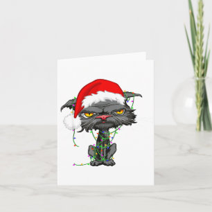Cat Christmas Lights Bored Cat Santa Hat Funny Cat Card