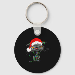 Cat Christmas Lights Bored Cat Santa Hat Funny Cat Key Ring