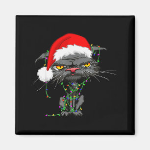 Cat Christmas Lights Bored Cat Santa Hat Funny Cat Magnet
