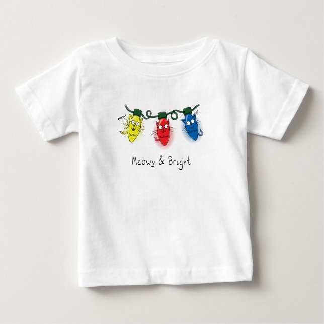 Cat Christmas Lights Funny Meowy and Bright Baby T-Shirt (Front)