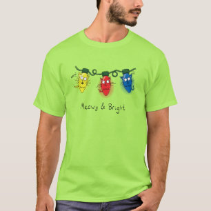 Cat Christmas Lights Funny Meowy and Bright T-Shirt