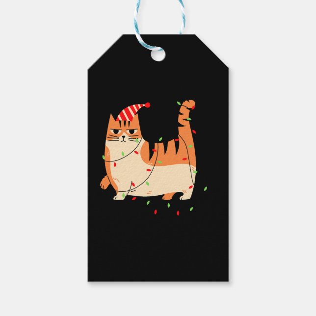 Cat Christmas lights Gift Tags (Front)