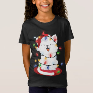Cat Christmas Lights kitty Portrait Snow T-Shirt