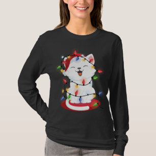 Cat Christmas Lights kitty Portrait Snow T-Shirt