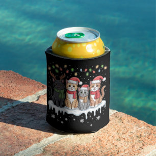 Cat Christmas LightS Santa Christmas Cat Lover Can Cooler