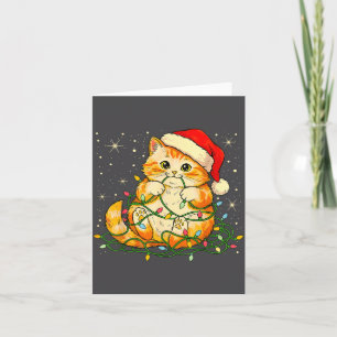 Cat Christmas Lights Santa Hat Xmas Cats Lover Pet Card