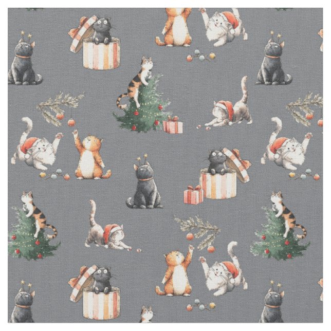 Cat Christmas Meow purr kitten Fabric (Close Up)