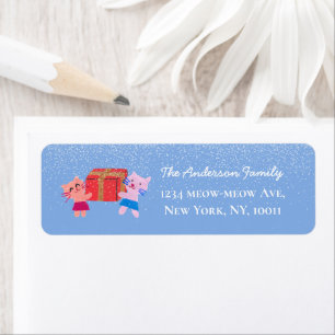 Cat Christmas Moss Blue Snowy Xmas Return Address