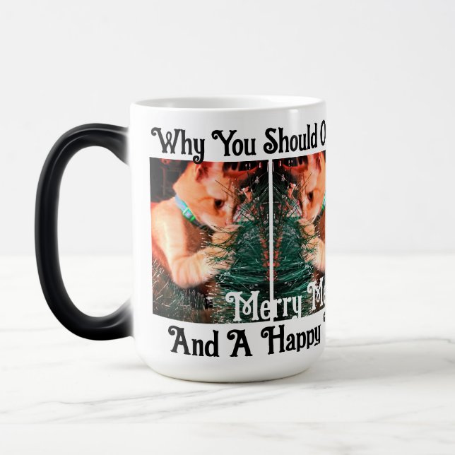 Cat Christmas Photo text customize Magic Mug (Left)