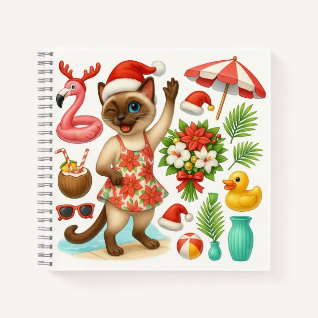 Cat Christmas Pool Party  Notebook (Front)