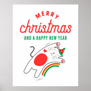 Cat Christmas Poster, Cute Xmas Print, Festive Poster