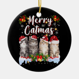 Cat Christmas Santa Hat Funny Merry Catmas Ceramic Tree Decoration