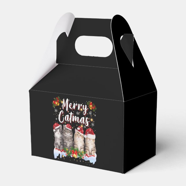 Cat Christmas Santa Hat Funny Merry Catmas Favour Box (Front Side)