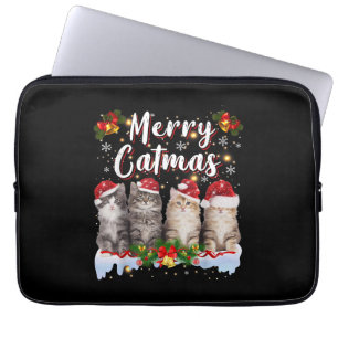 Cat Christmas Santa Hat Funny Merry Catmas Laptop Sleeve