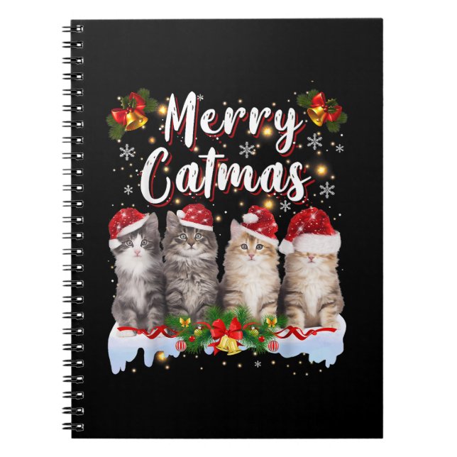 Cat Christmas Santa Hat Funny Merry Catmas Notebook (Front)