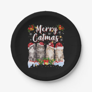 Cat Christmas Santa Hat Funny Merry Catmas Paper Plate