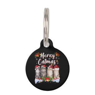 Cat Christmas Santa Hat Funny Merry Catmas Pet Tag