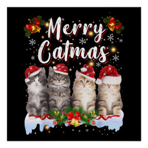 Cat Christmas Santa Hat Funny Merry Catmas Poster