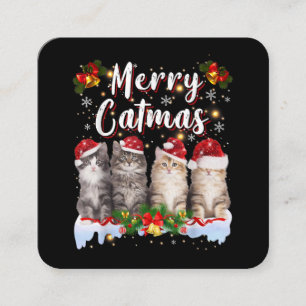Cat Christmas Santa Hat Funny Merry Catmas Square Business Card