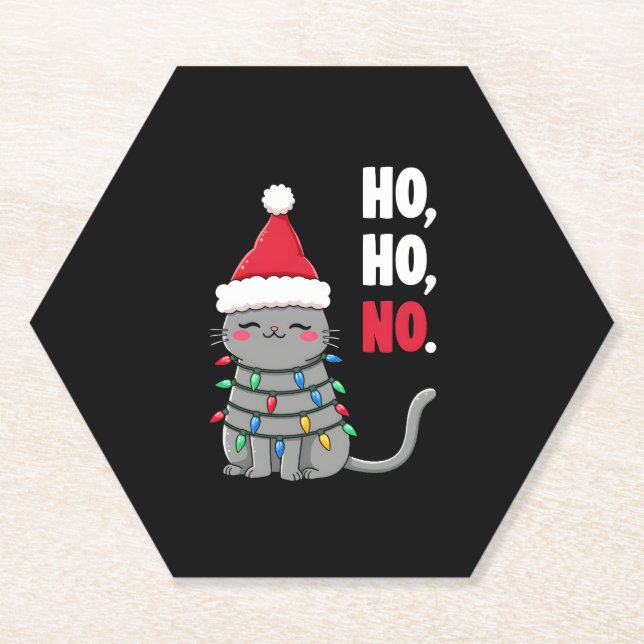 Cat Christmas Shirt Kids Funny Santa Cat Christmas Paper Coaster (Front)