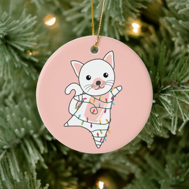 Cat Christmas Snow Winter Animals Cats Ceramic Orn Tree Decoration (Tree)