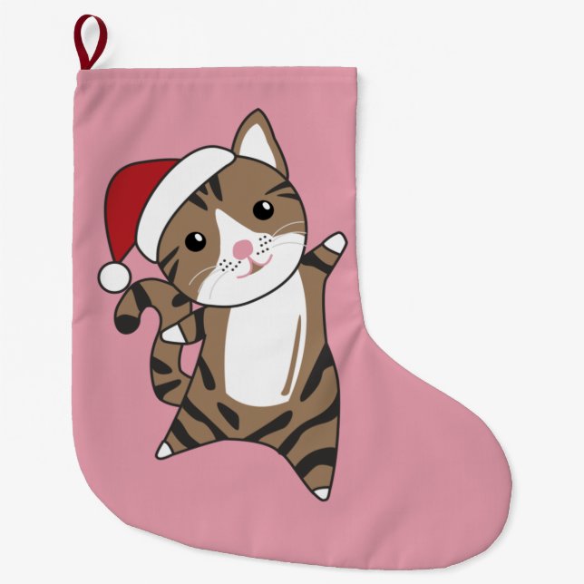 Cat Christmas Snow Winter Animals Cats Large Chris Stocking (Front)