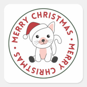 Cat Christmas Snow Winter Animals Cats Square Stic Sticker