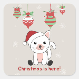 Cat Christmas Snow Winter Animals Cats Square Stic Sticker