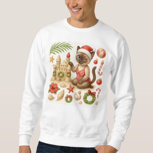 Cat Christmas Summer July Pool Party  Sweatshirt (Front)