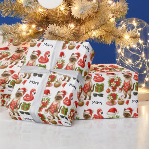 Cat Christmas Summer July Pool Party Wrapping Paper