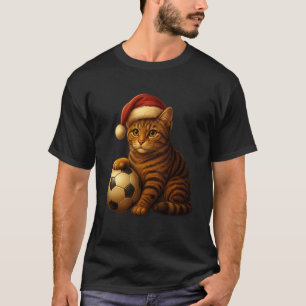 Cat Christmas Tees Santa Playing Soccer Funny Xmas