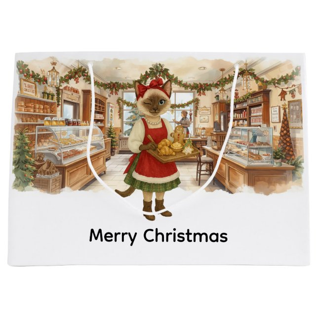 Cat Christmas themed  Bakery Shop  Large Gift Bag (Front)
