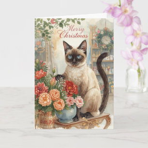 Cat Christmas themed by Siamese cat in florist  Card