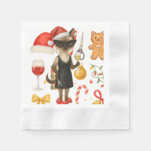 Cat Christmas themed for Siamese Cat Lovers Napkin