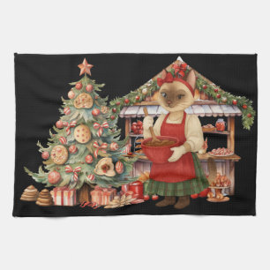 Cat Christmas themed in Bakery Shop Tea Towel